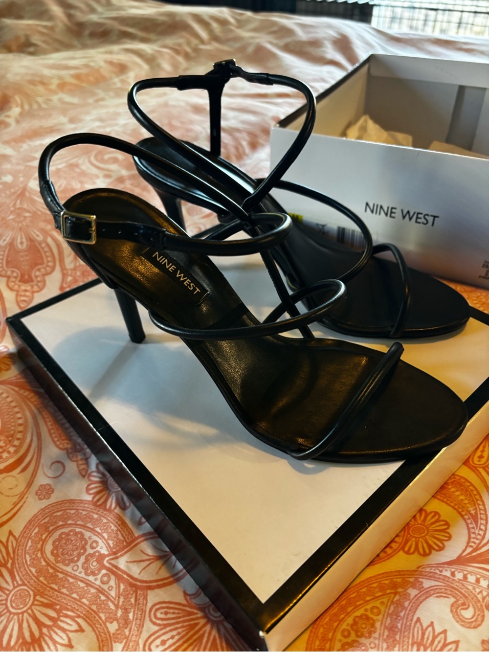 Nine West Black Multi-Strap Stiletto Sandals